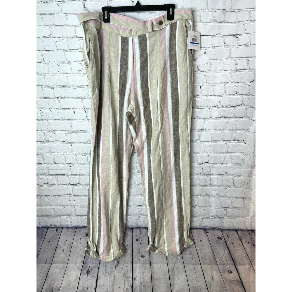 ellen tracy linen pants striped colorful size XL NWT